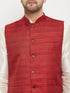 VASTRAMAY Men's Maroon Silk Blend Nehru Jacket